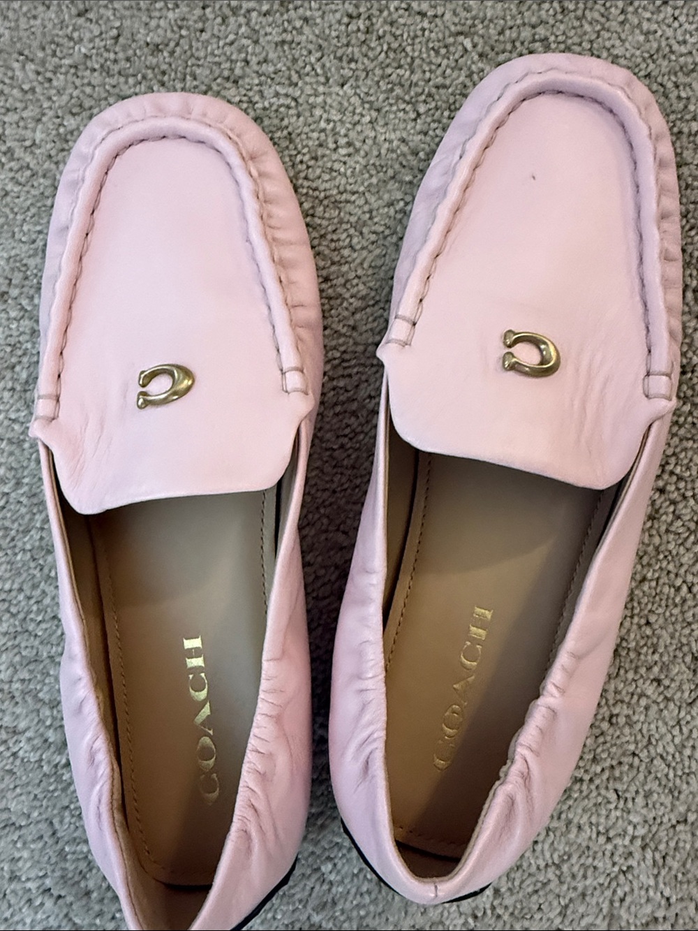 Coach Pale Pink Leather Horsebit Loafers